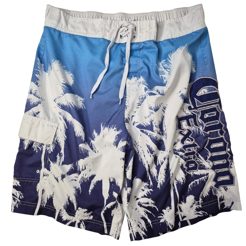 Vintage Corona Extra Swim Trunks Mens XL Blue Palm Trees Board Shorts Cargo‎